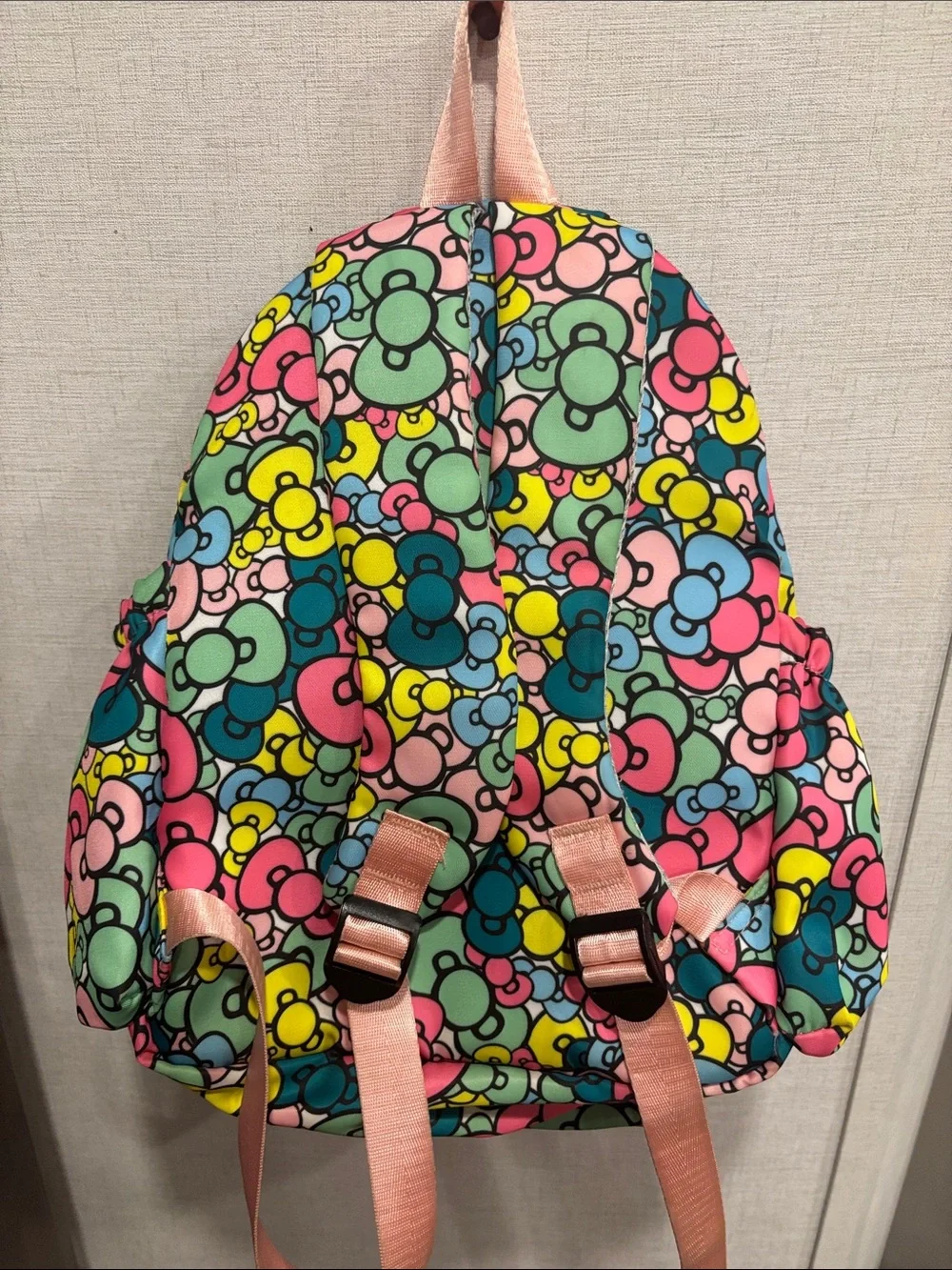 Hello Kitty Colorful Bow Print Kids Backpack - Pink, Yellow, Blue, Green
